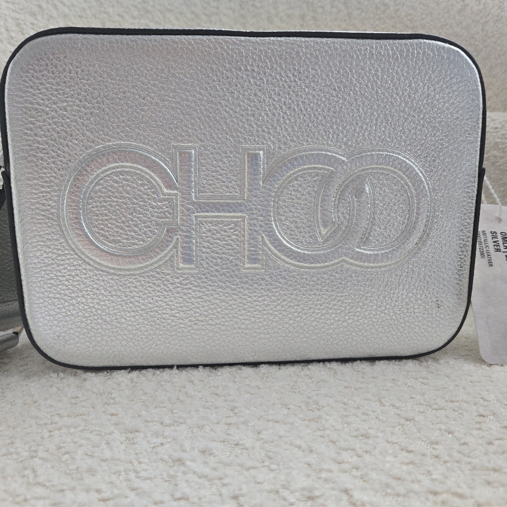 Jimmy Choo NWT Camera Bag‎ Metallic Silver Embossed Leather - Picture 9 of 16